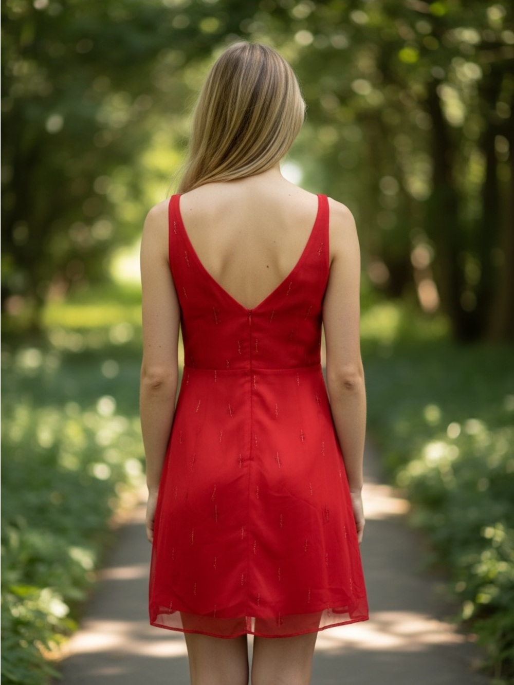 Express Red Midi Dress with Elegant Design - Picture 3 of 11
